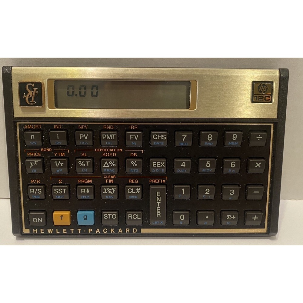 Vintage HP 12C Financial Calculator With Original Cover Gold Tone Tested